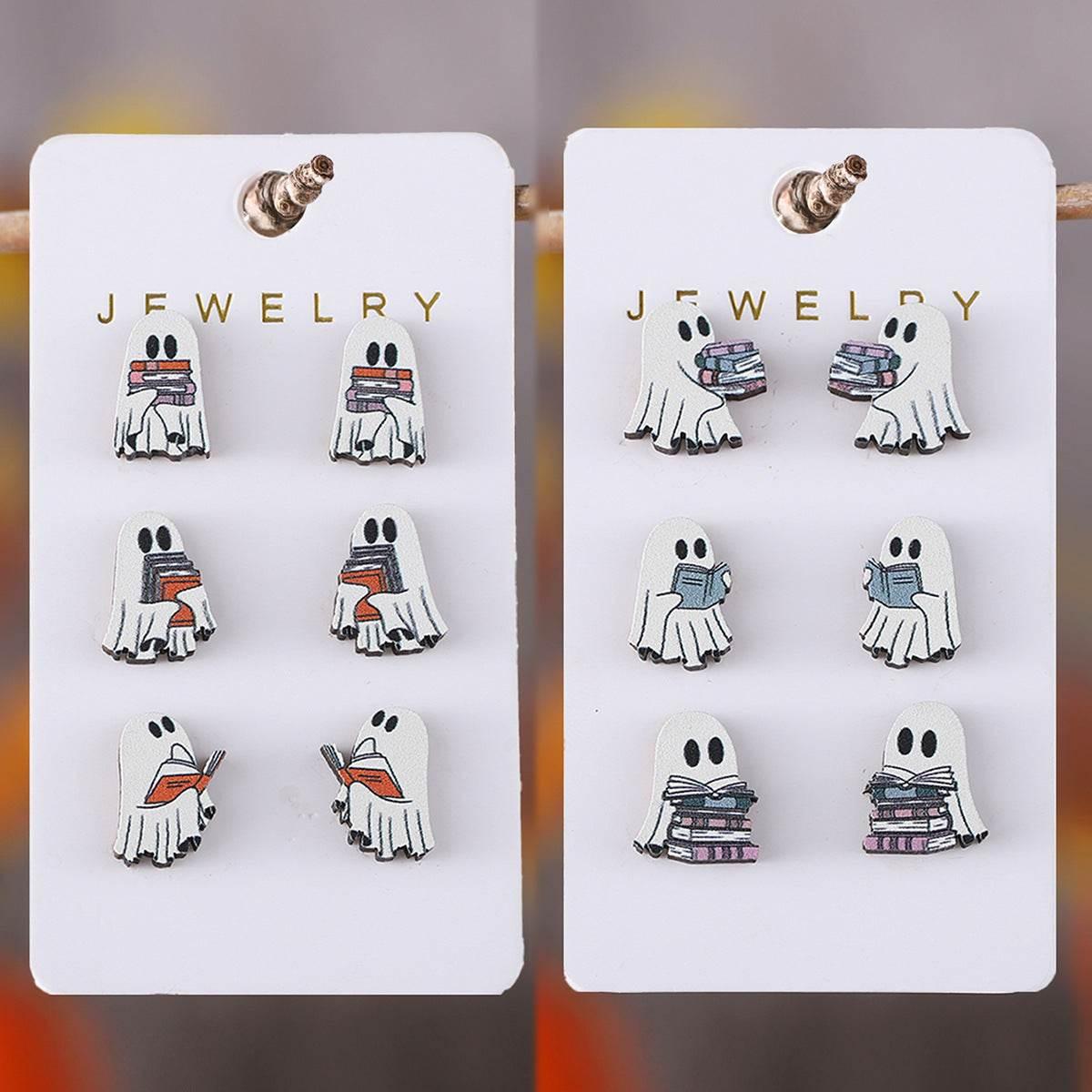 ZA-Zola Halloween Ghost Wooden Stud Earrings Set - ZA-Zola
