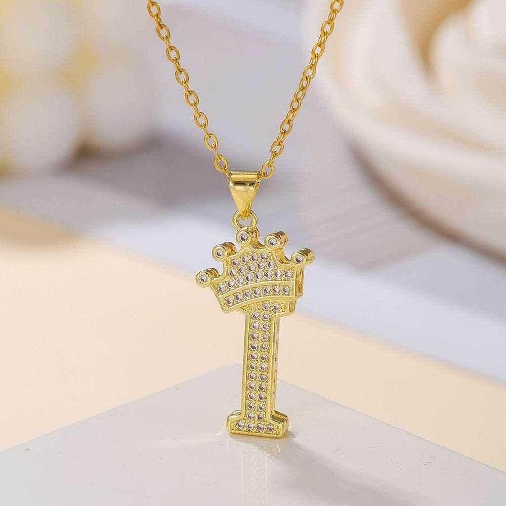 Gold Crown Initial Pendant Necklace for Daily Wear - ZA-Zola