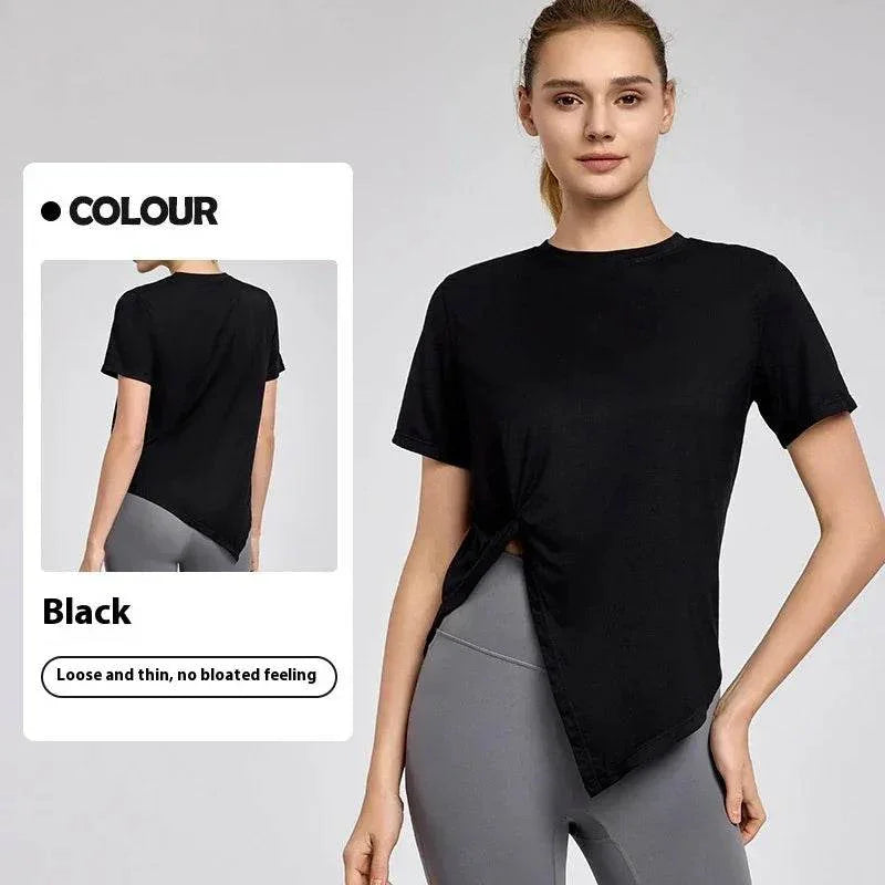 Breathable Yoga Top - Loose Fit, Split Hem Design - ZA-Zola