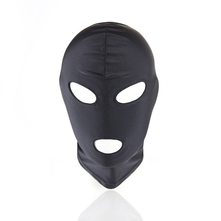 Black full-face mask with three holes on a white background