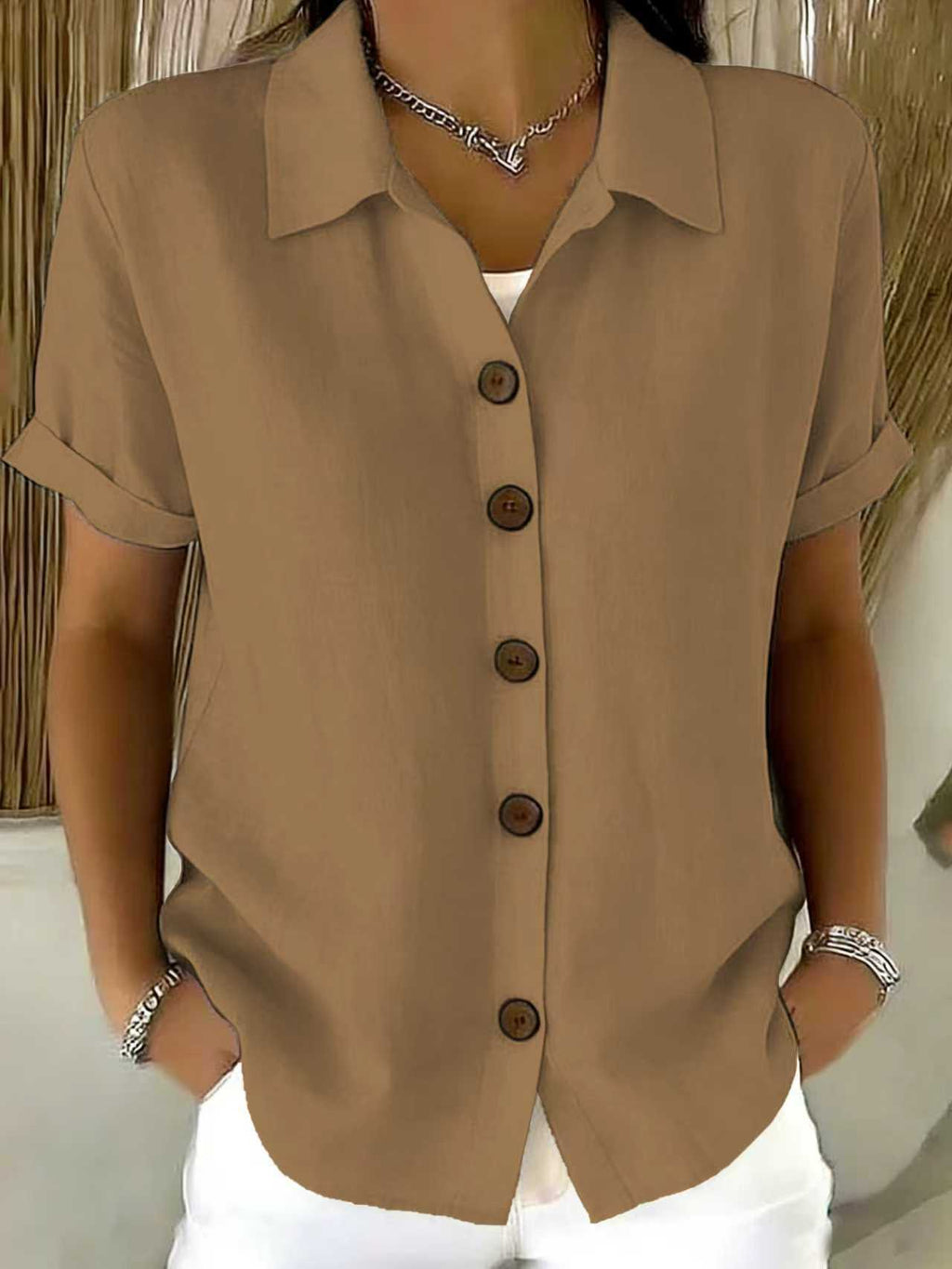 Lapel Button Linen Blend Shirt | Women Long Sleeve