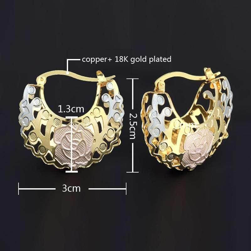 Gold Contrast Hollow Rosette Hoop Earrings - ZA-Zola