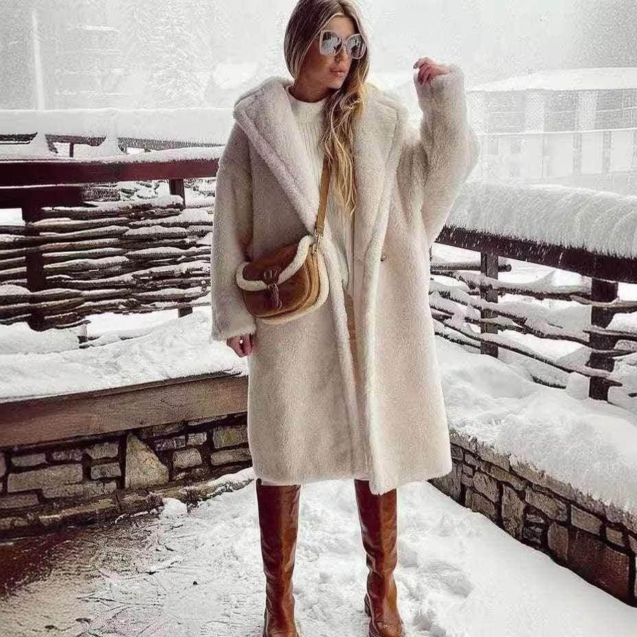 Lapel Lamb Fleece Coat with Pockets – Women’s Winter Coat - ZA-Zola