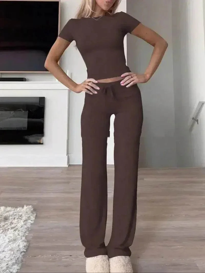 Comfy Two-Piece Lounge Set – Short Sleeve & Pants - ZA-Zola