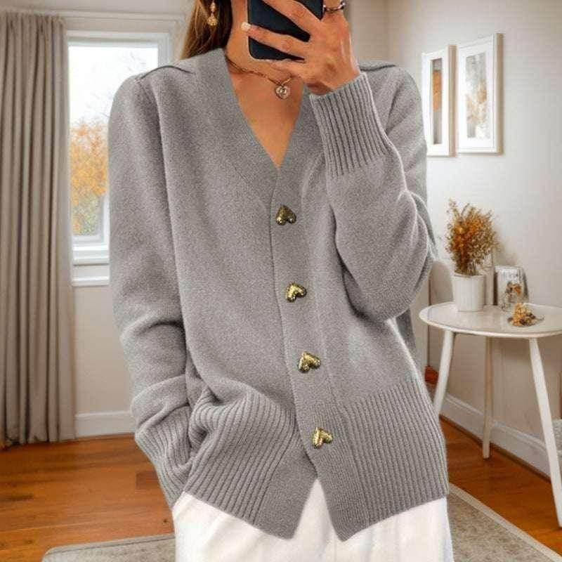 V-Neck Love Button Knit Cardigan for Women - ZA-Zola