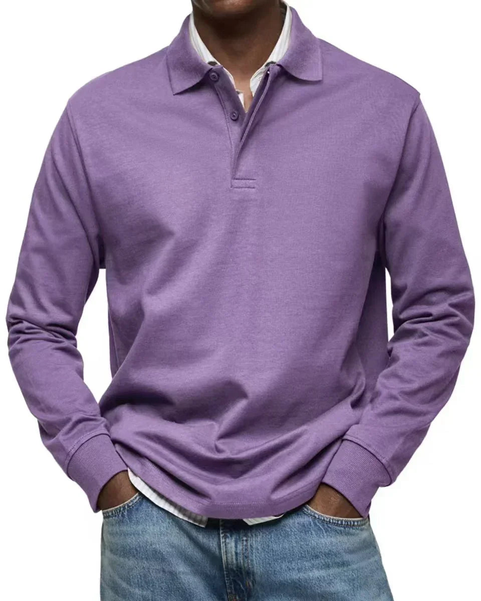 Men’s Casual All-Matching Long Sleeve Button Shirt – Solid Cotton Blend Regular Fit