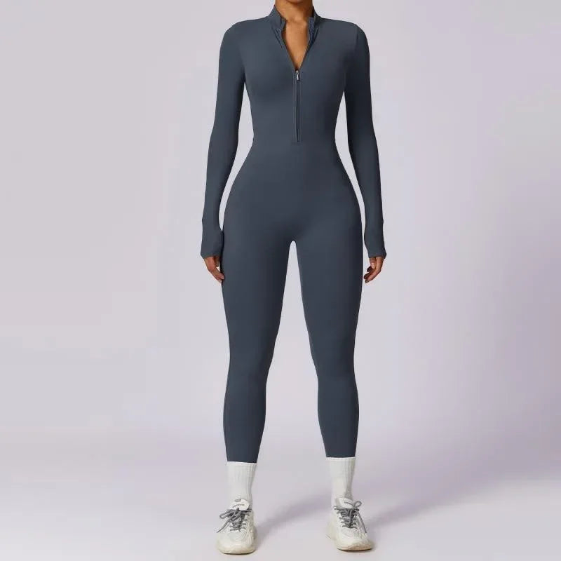 Women Yoga Jumpsuit – Seamless Zip Front Fitness Wear - ZA-Zola