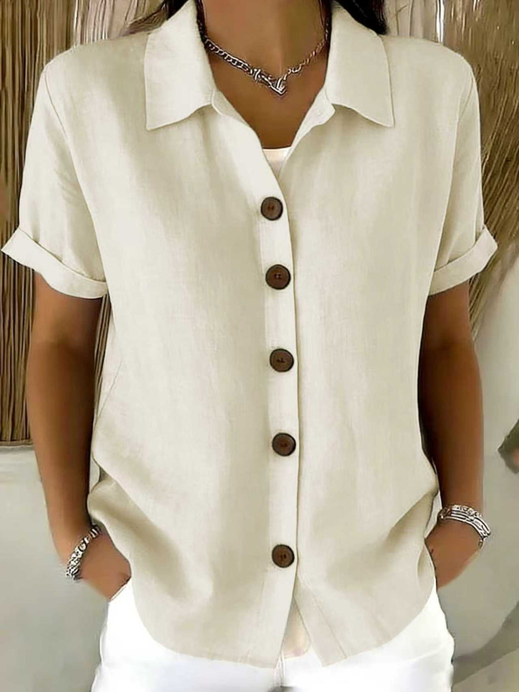 Lapel Button Linen Blend Shirt | Women Long Sleeve