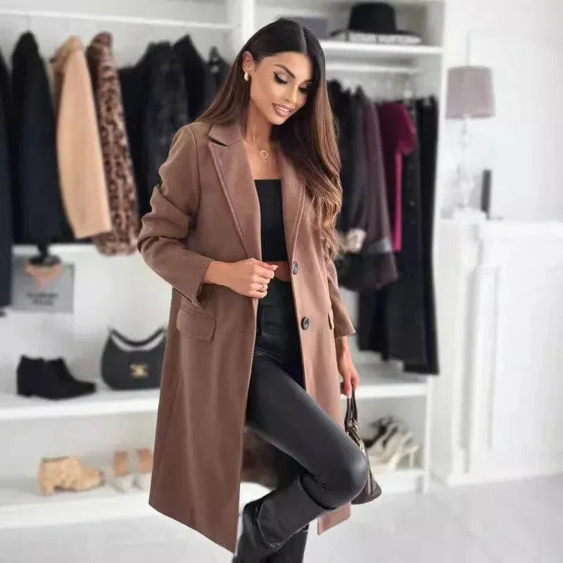 Lapel Single-Breasted Wool Coat – Women’s Winter Jacket - ZA-Zola