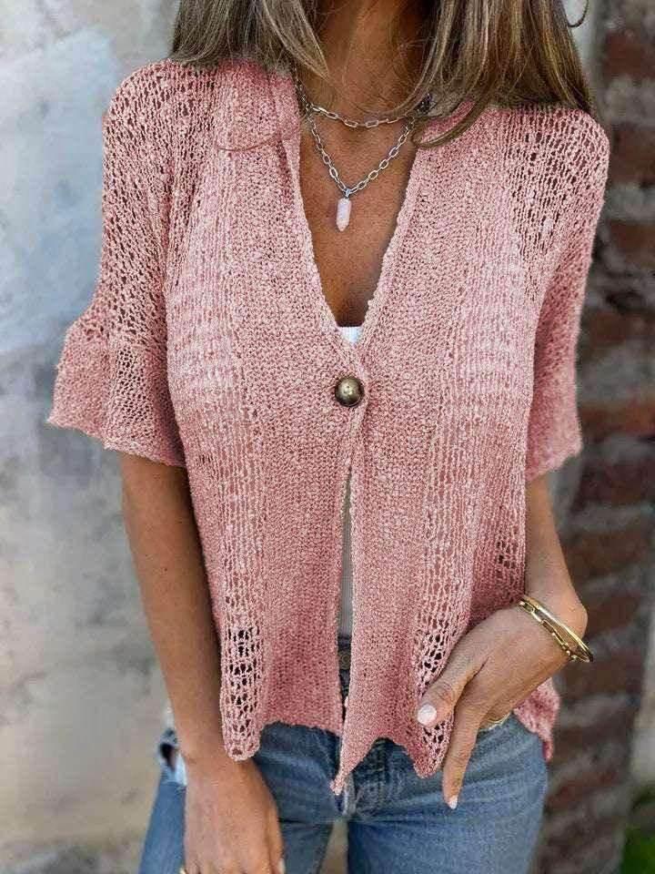 V-neck Hollow Out Knit Cardigan for Women - ZA-Zola