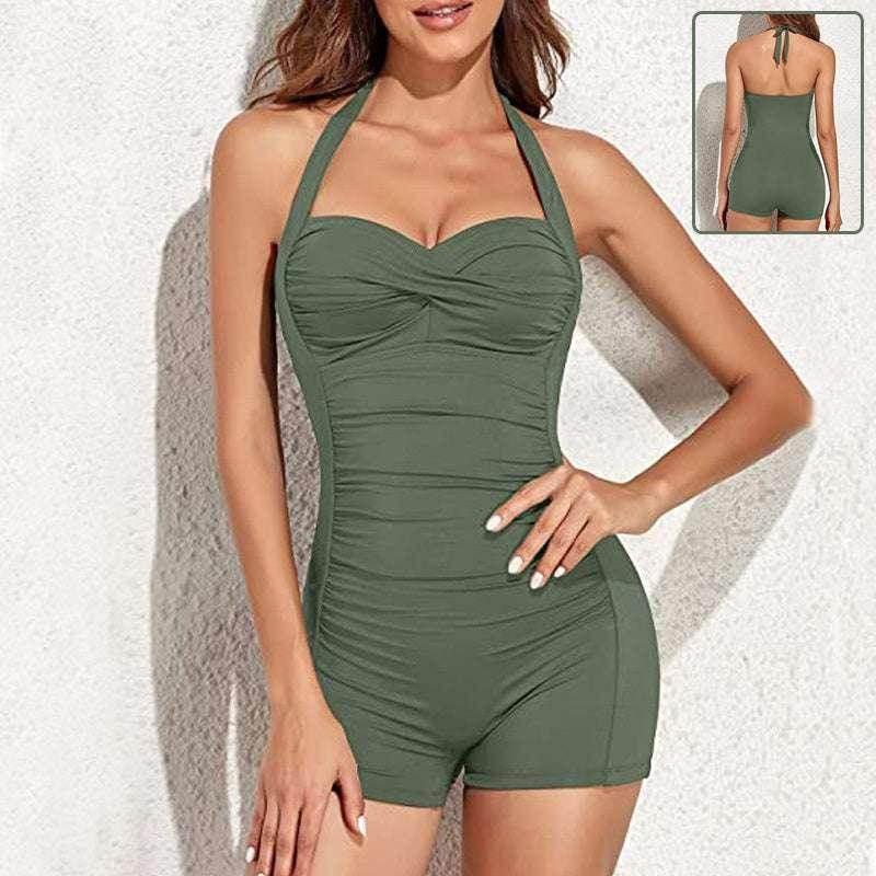 Women's Boxer One-piece Pure Color Swimsuit - ZA-Zola