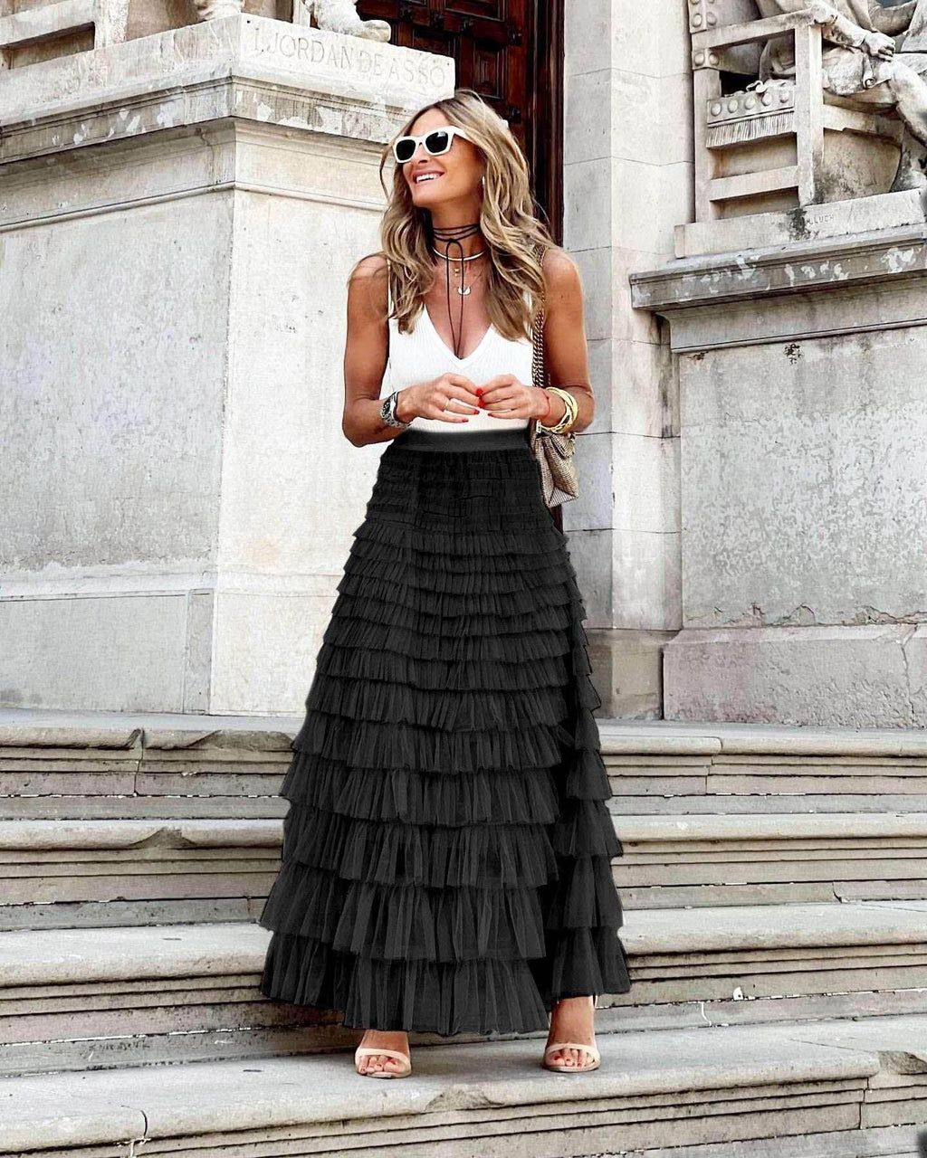 Layered Ruffle Mesh A-Line Skirt for Women - ZA-Zola