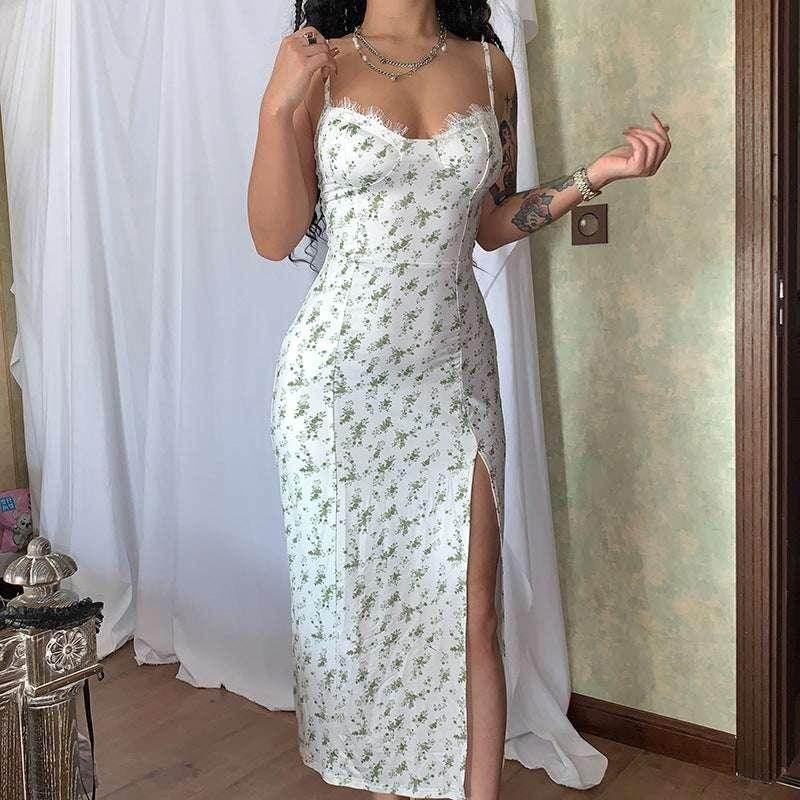 Lace Floral Slit Dress – Sexy Summer Suspender Style - ZA-Zola