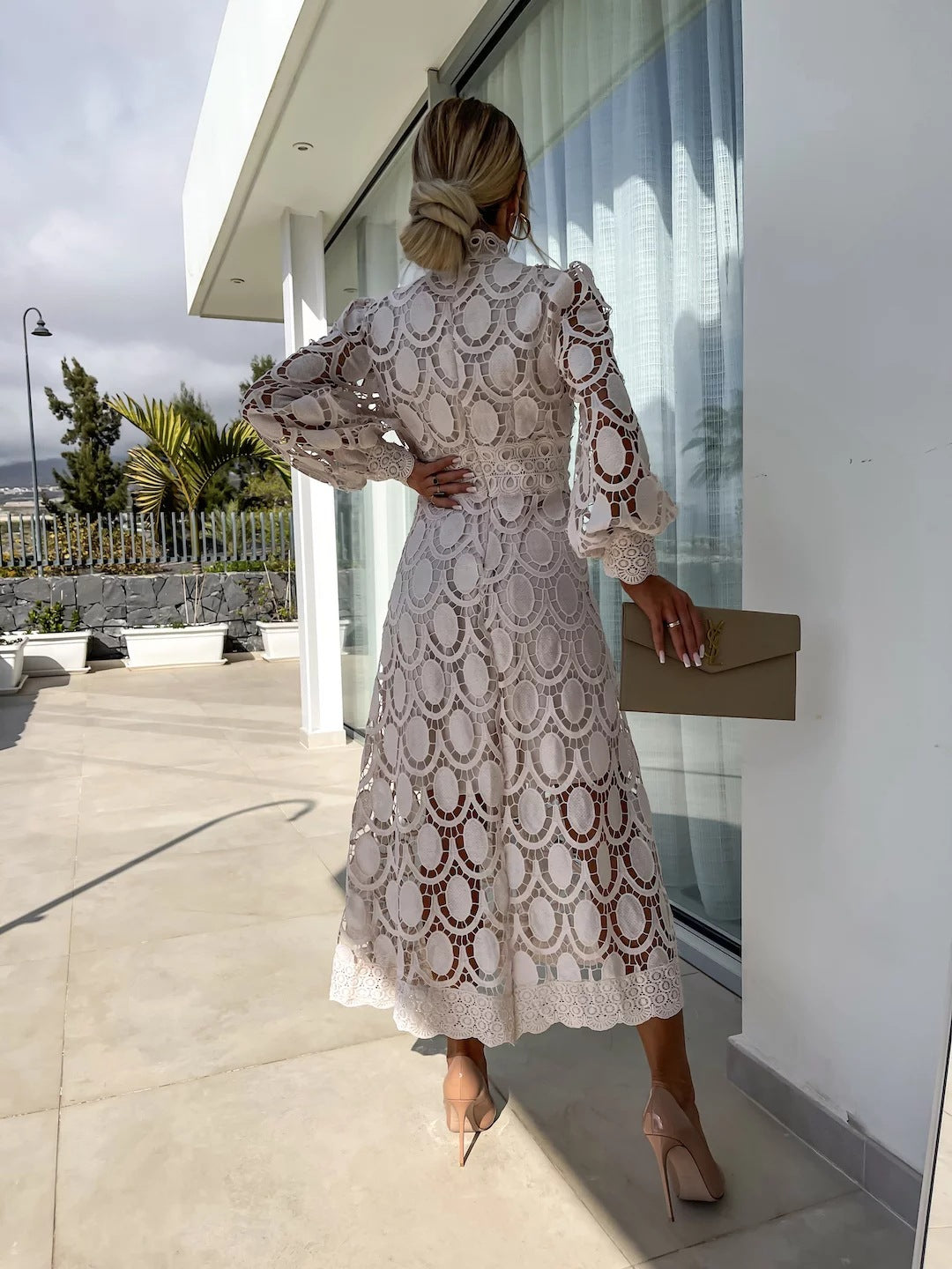 Women’s Fashion Long Patchwork Dress Elegant Solid Color Maxi Dress