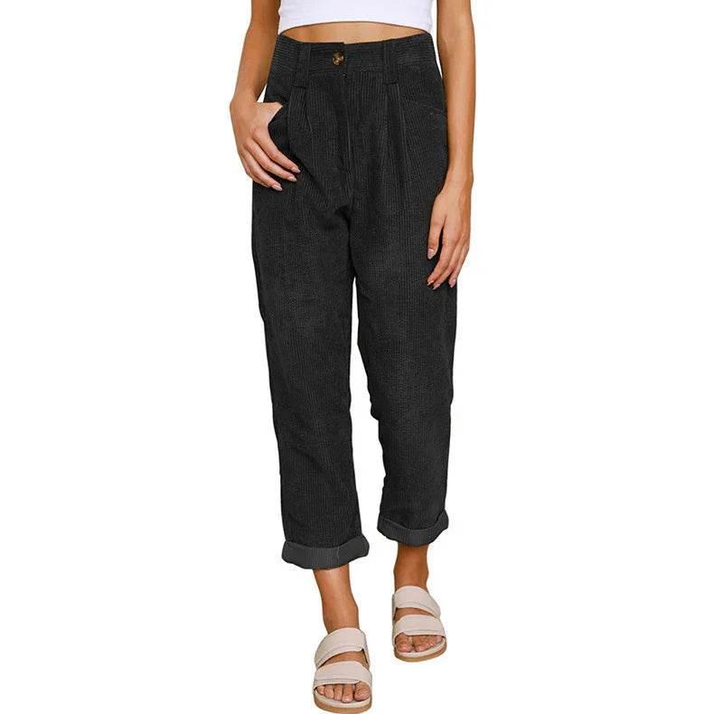 Corduroy Baggy Straight Pants – High Waist Vibe - ZA-Zola