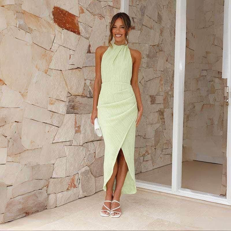 Halter Split Long Dress – Summer Slim Fit Backless Dress - ZA-Zola