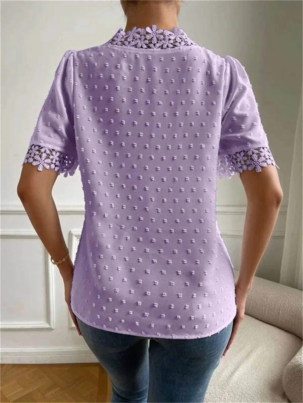Floral Lace V-Neck Puff Sleeve Summer Top Women - ZA-Zola