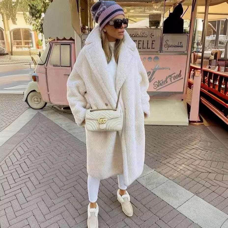 Lapel Lamb Fleece Coat with Pockets – Women’s Winter Coat - ZA-Zola