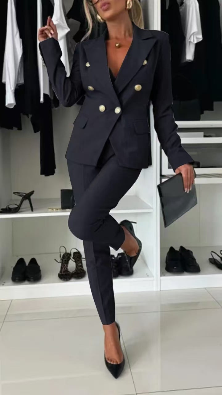 Double Breasted Zip Trousers Blazer | Women Casual