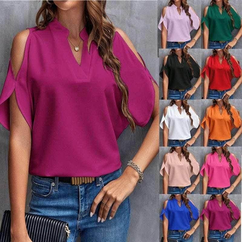 V-Neck Off-Shoulder Top – Elegant Women’s Style - ZA-Zola
