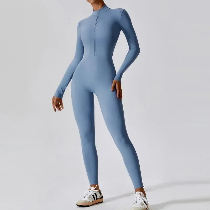 Women Yoga Jumpsuit – Seamless Zip Front Fitness Wear - ZA-Zola