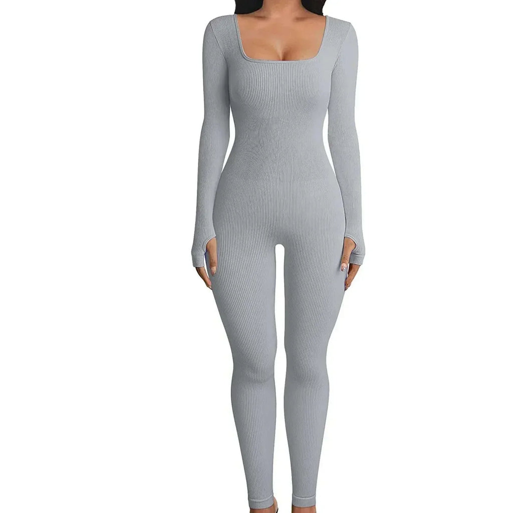 Women Yoga Jumpsuit Square Neck Long Sleeve One-Piece - ZA-Zola