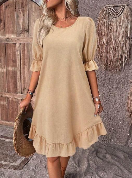 Casual Crew Neck Mid-Length Loose Dress - ZA-Zola