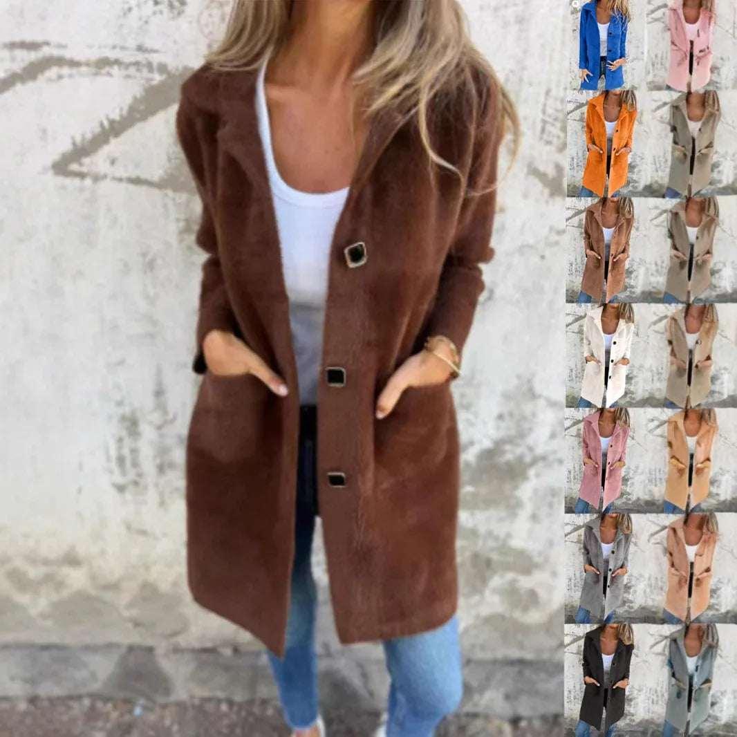 Women Mid Length Coat – Polo Collar Winter Style - ZA-Zola