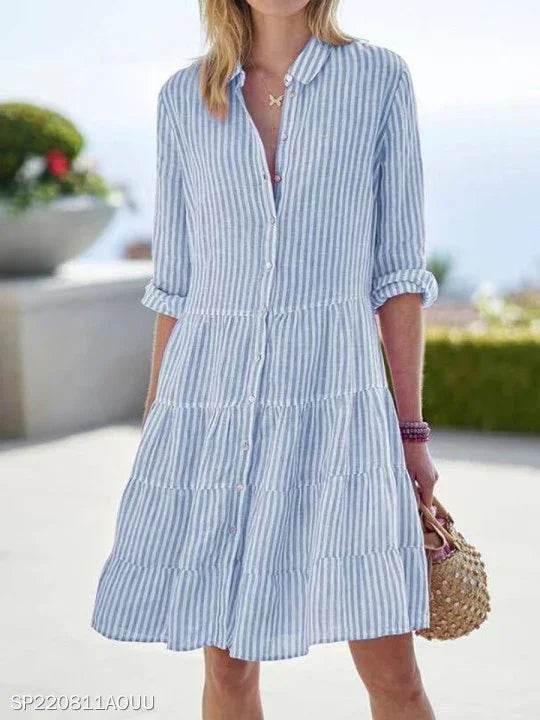 Long Sleeve Striped Dress with Wide Waist Fit - ZA-Zola