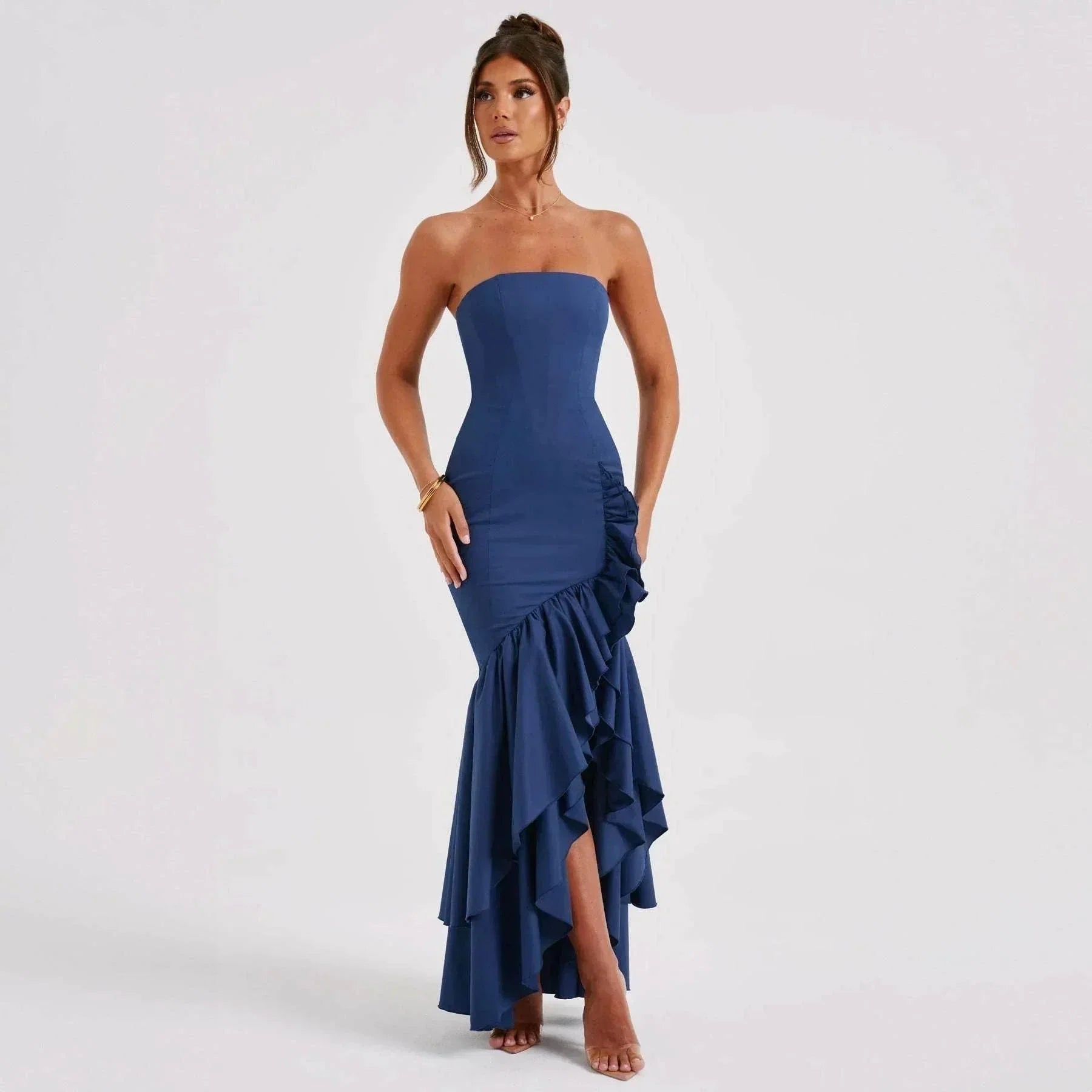 Off-Shoulder Ruffled Long Dress – Elegant Street Style - ZA-Zola