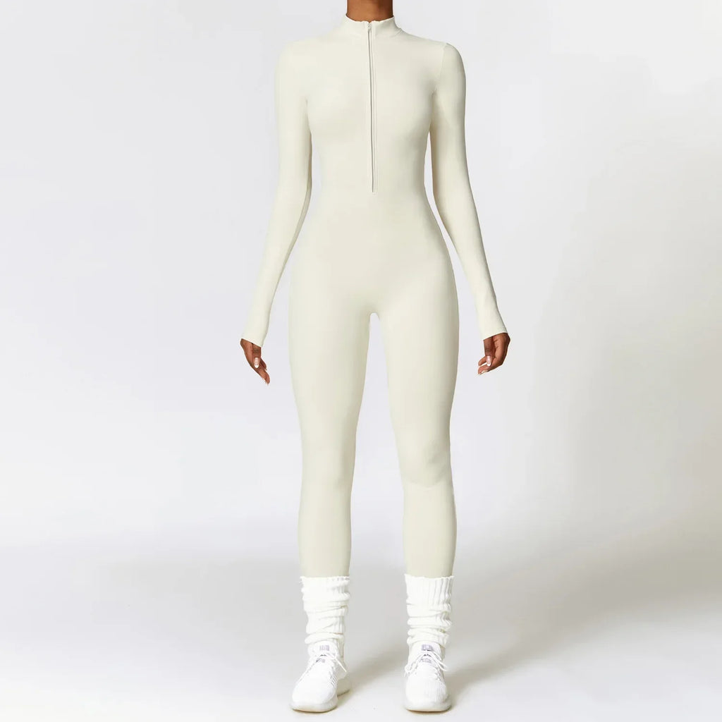 Women Warm Zipper Yoga Jumpsuit Long Sleeve Sportswear - ZA-Zola