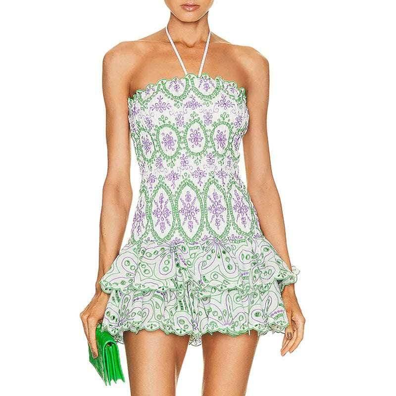 Y2K Tube Top Pleated Dress - Beach Party A-Line Dress - ZA-Zola