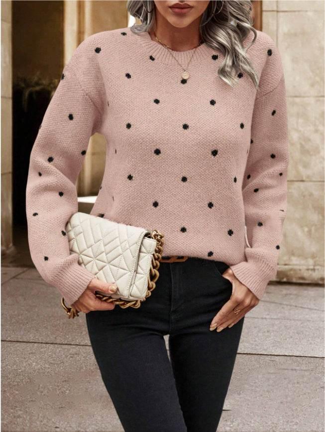 Polka Dot Pullover Sweater – Casual Winter Knitwear - ZA-Zola