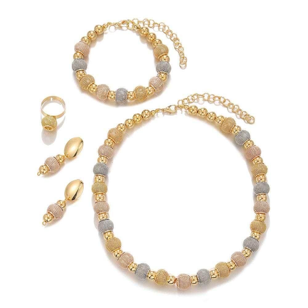 5Pcs Metallic Beaded Jewelry Set | Gold Colorful Gift - ZA-Zola