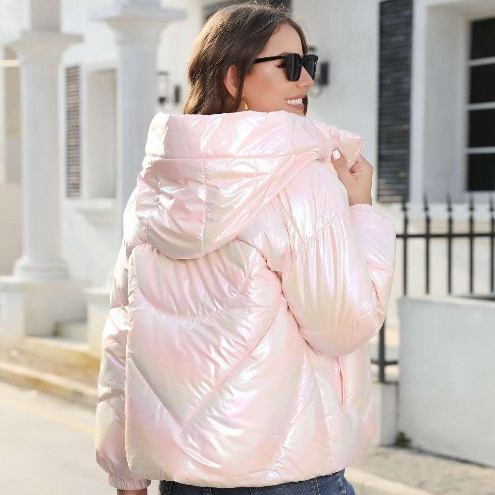 Shiny Hooded Puffer Jacket for Women – Warm Cotton Coat - ZA-Zola