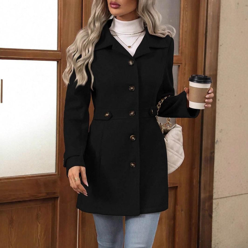 Elegant Women’s Woolen Coat – Mid-Length Jacket - ZA-Zola