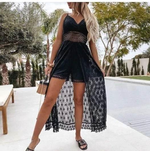 Sling Stitching Casual Hollow Lace Jumpsuit - ZA-Zola