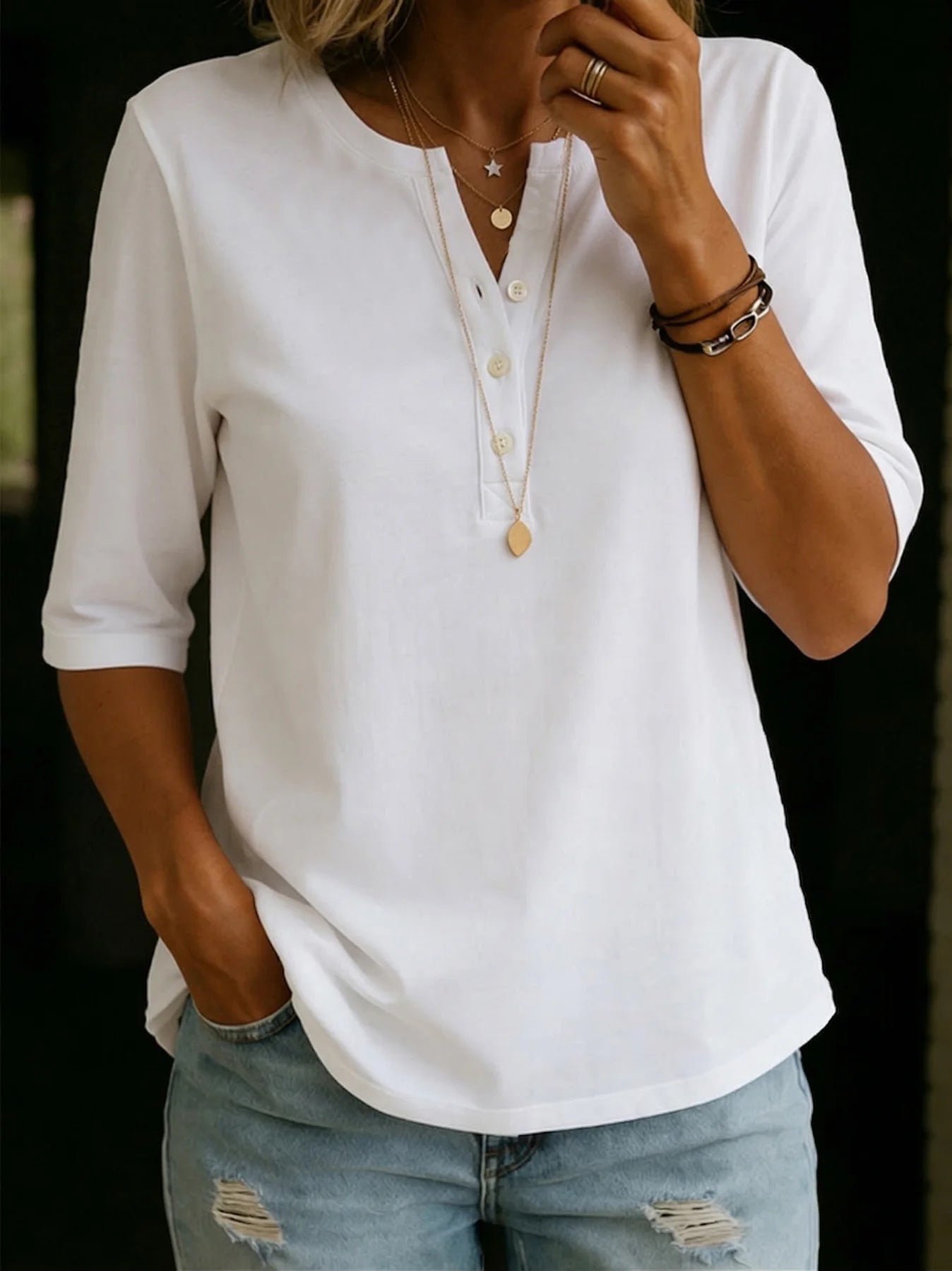 Women's Cotton Button-Down Half Sleeve Shirt | Top