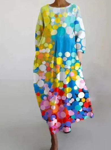 Blue A-Line Printed Dress – Temperament Style - ZA-Zola