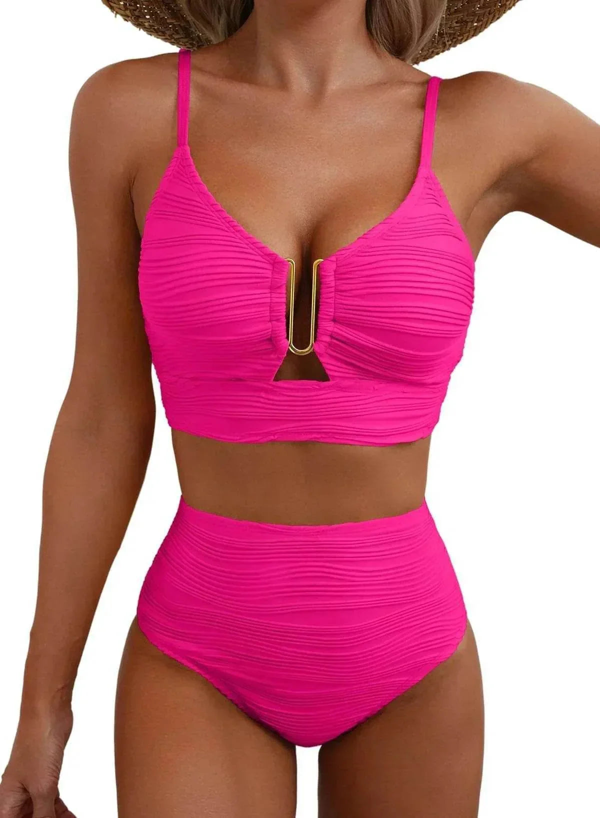 V-Neck Hollow High Waist Bikini Set for Women | S–XL - ZA-Zola