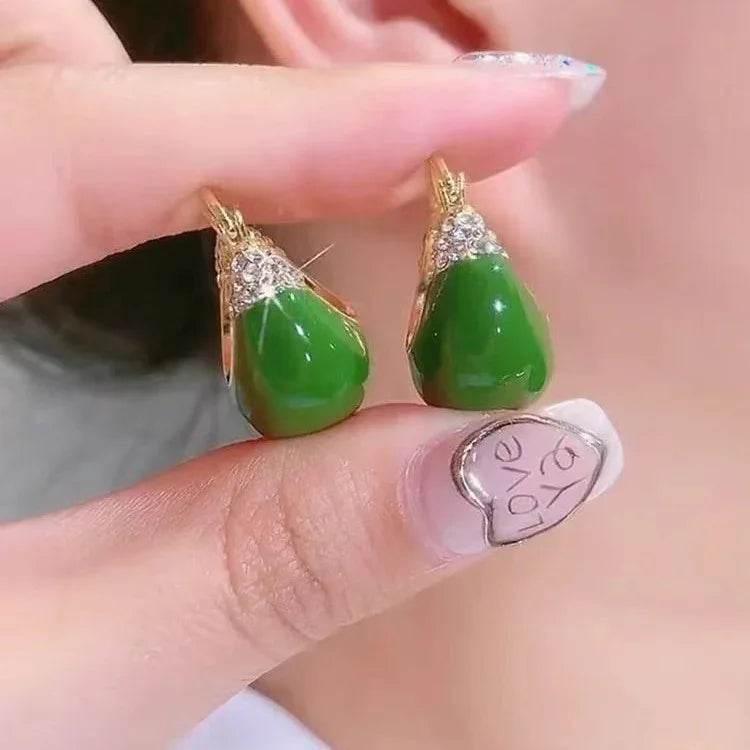 Elegant Red & Green Rhinestone Drip Earrings - ZA-Zola