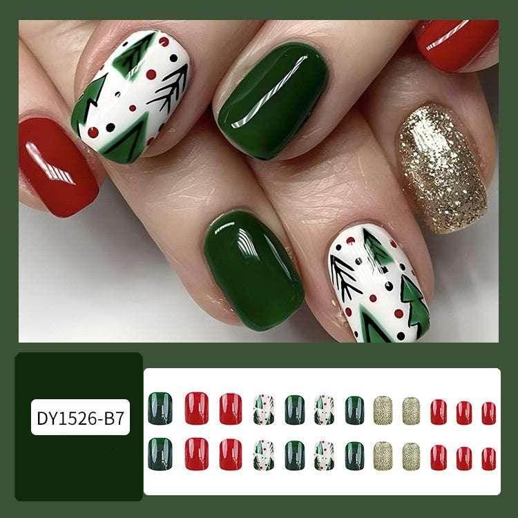 24pcs Christmas False Nails – Festive Snowflake Design - ZA-Zola