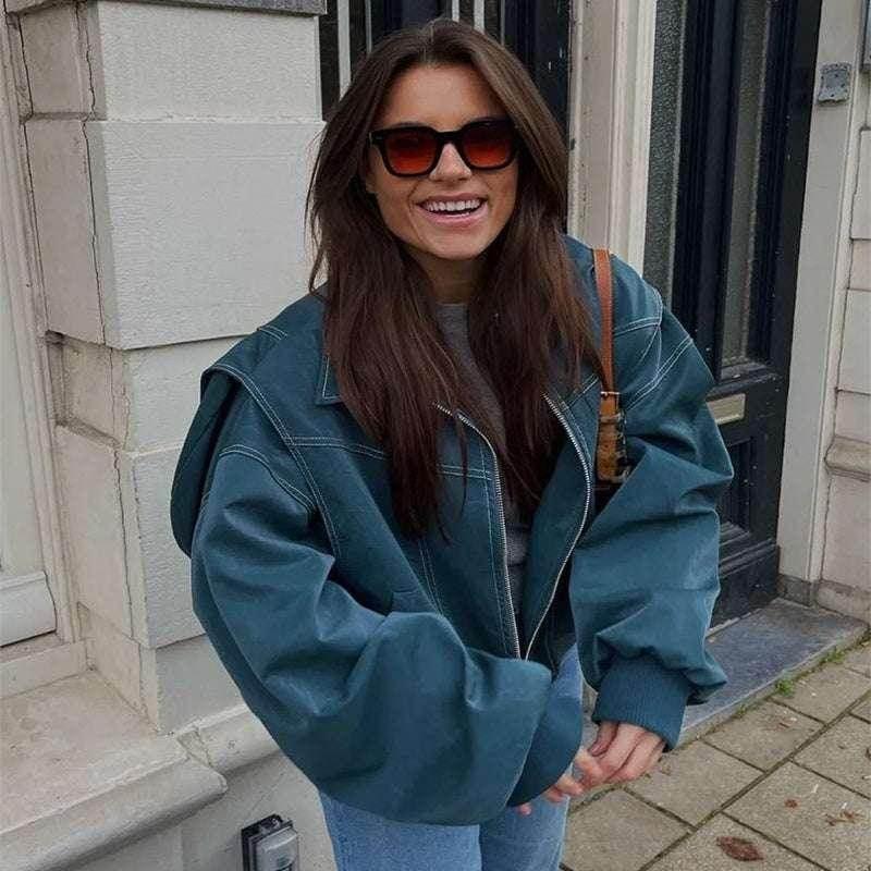 Women's Moto Biker Zip Jacket - Stylish & Sleek - ZA-Zola