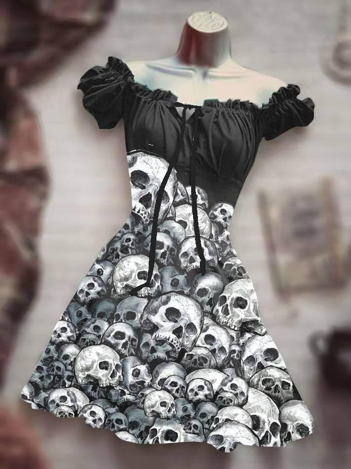 Halloween 3D Skull Print A-Line Dress Women - ZA-Zola