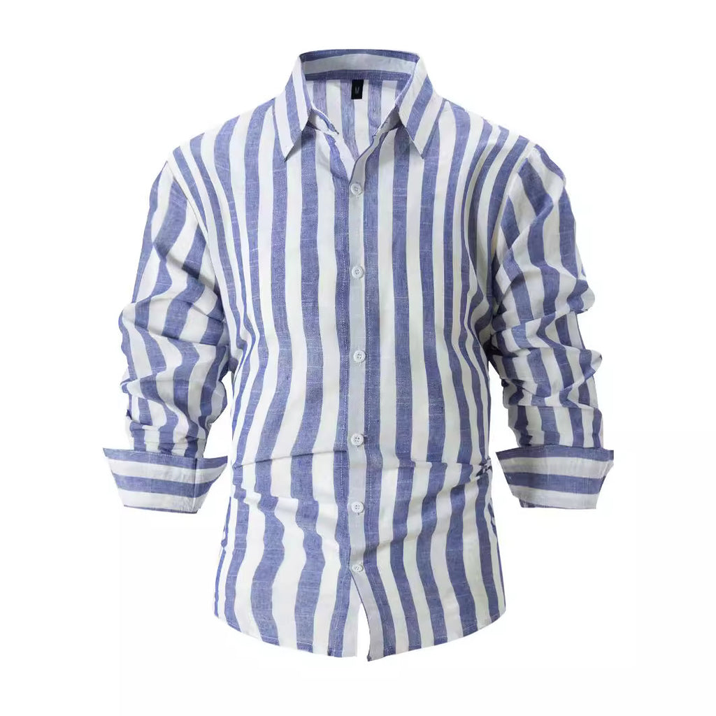 Blue and white striped shirt on a white background