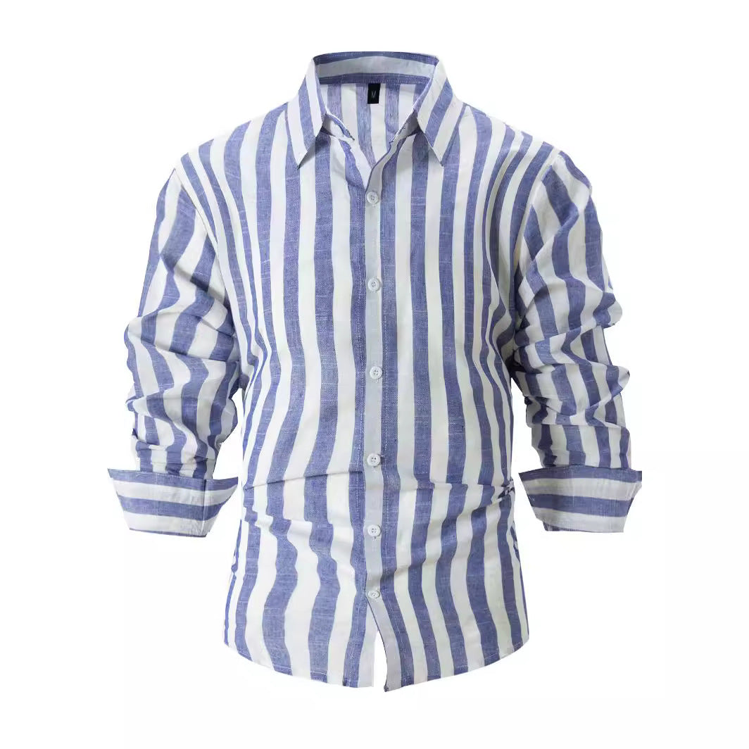 Blue and white striped shirt on a white background