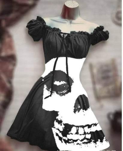 Halloween 3D Skull Print A-Line Dress Women - ZA-Zola