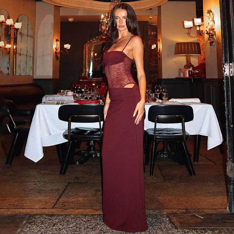 Y2K Lace Suspender Dress – Sexy Long Dress for Club, Beach & Evening - ZA-Zola