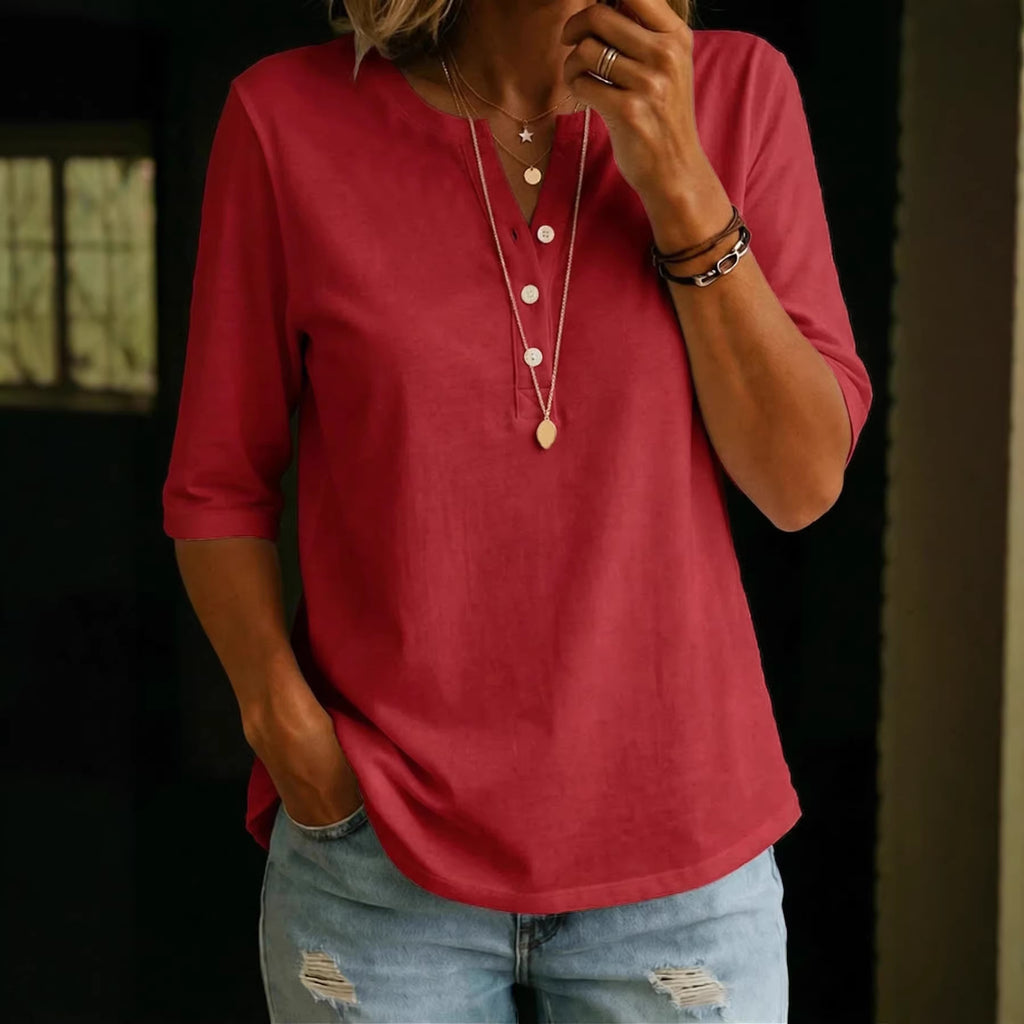 Women's Cotton Button-Down Half Sleeve Shirt | Top