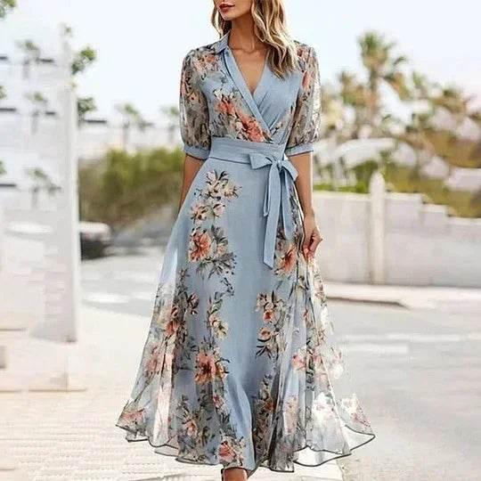 Floral V-Neck Swing Dress – Lightweight & Stylish - ZA-Zola